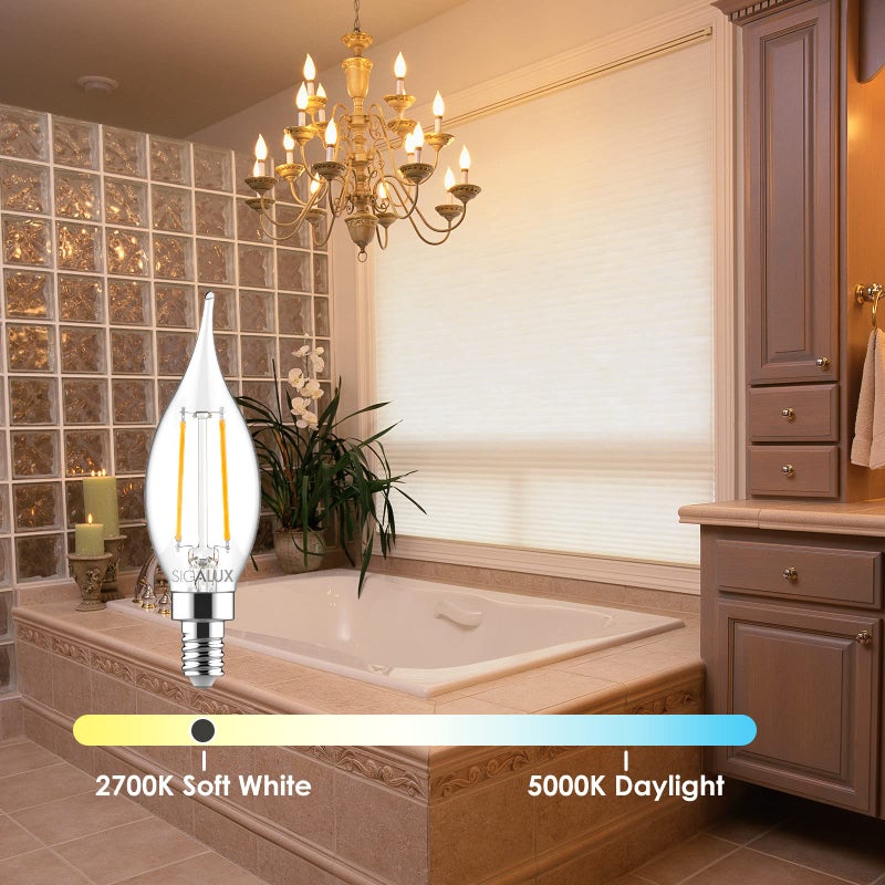 Sigalux Candelabra LED Light Bulbs Dimmable, E12 40 Watt Chandelier CA10 Flame Tip Candle 2700K Warm White,300LM E12 Bulb for Chandeliers, Ceiling Fan, Pendant, 12 Pack - Image 2