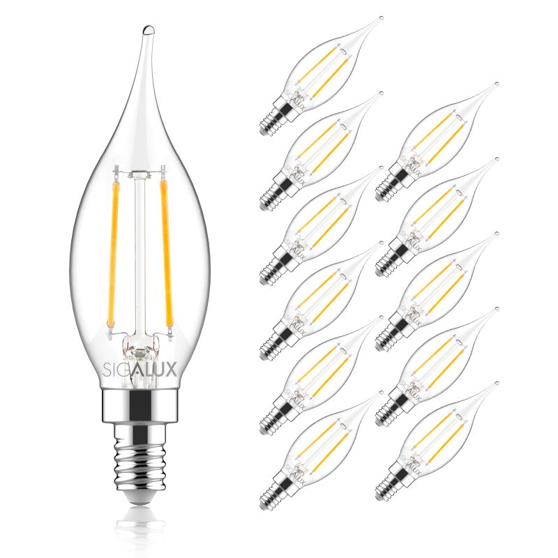 Sigalux Candelabra LED Light Bulbs Dimmable, E12 40 Watt Chandelier CA10 Flame Tip Candle 2700K Warm White,300LM E12 Bulb for Chandeliers, Ceiling Fan, Pendant, 12 Pack - Image 1