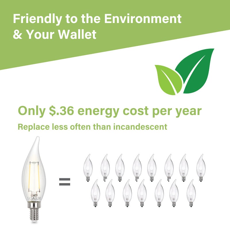 Sigalux Candelabra LED Light Bulbs Dimmable, E12 40 Watt Chandelier CA10 Flame Tip Candle 2700K Warm White,300LM E12 Bulb for Chandeliers, Ceiling Fan, Pendant, 12 Pack - Image 5