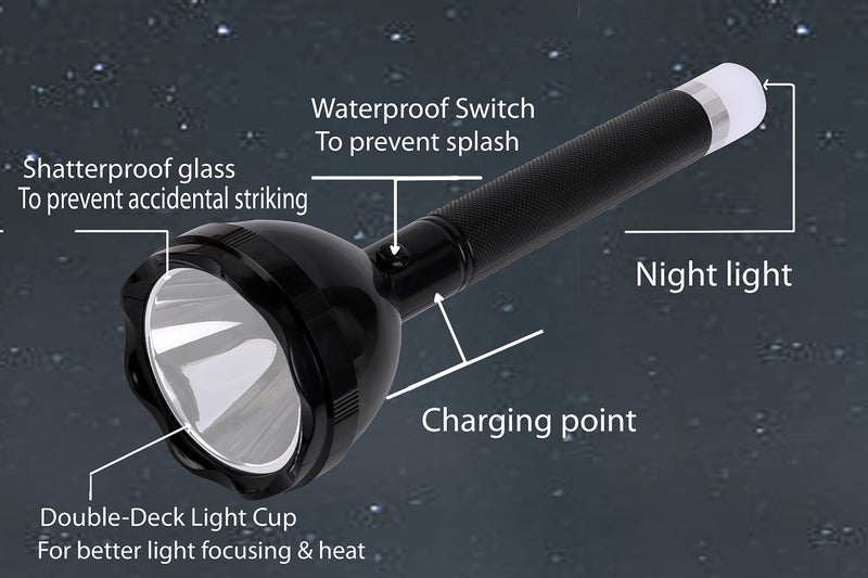 Care4 Care 4 Bright Light New 2in1 1000M Range Long Beam 4 Mode Waterproof Penlight Waterproof Light Led Flashlight Torch 70W Emergency Table Lamp Long Press for Blinker Torch, Black - Image 2