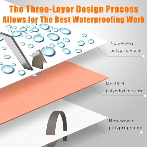 UCANVIN Waterproofing Membrane Band Roll, 30Mils Thick, 5Inch X 98.5Ft Tile Floor Underlayment Waterproofing Polyethylene Fabric Waterproof Membrane for Tiles, Shower Walls, Bathroom Floors - Image 2