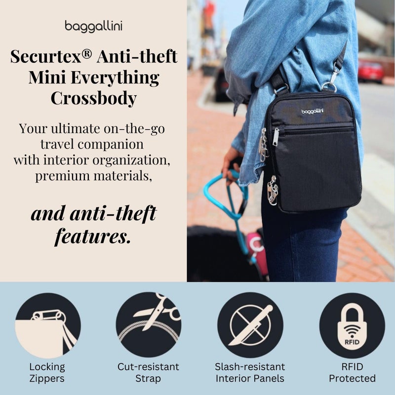 Baggallini Securtex Anti-Theft Mini Everything Crossbody Bag, 6.3"x8.25" RFID, Locking Zippers & Cut-Resistant Strap - Image 2