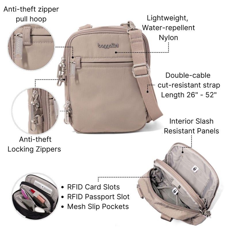 Baggallini Securtex Anti-Theft Mini Everything Crossbody Bag, 6.3"x8.25" RFID, Locking Zippers & Cut-Resistant Strap - Image 3