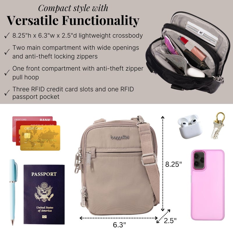 Baggallini Securtex Anti-Theft Mini Everything Crossbody Bag, 6.3"x8.25" RFID, Locking Zippers & Cut-Resistant Strap - Image 4