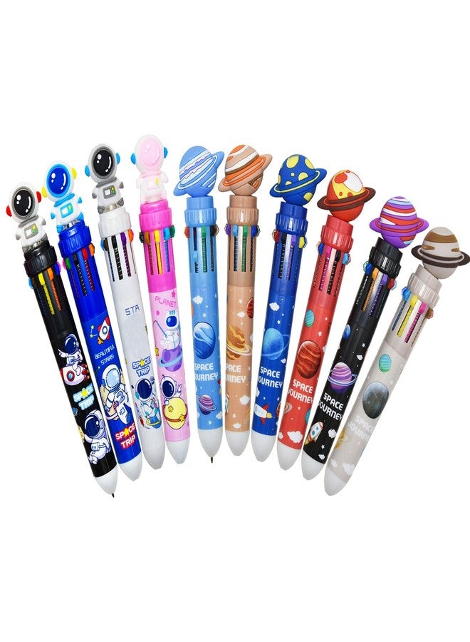 Maydahui 10 Pcs 10-in-1 Outer Space Multicolor Pens 10 Colors Shuttle Retractable Ballpoint Pen Cute Planet Spaceman Astronaut Pens for Students Teachers Office Supplies - Image 2