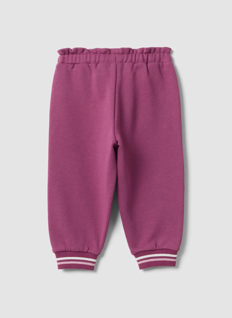 Ovs OVS Purple Pure Cotton Jogger Trousers With Lilo & Stitch Embroidery For Baby Girl
