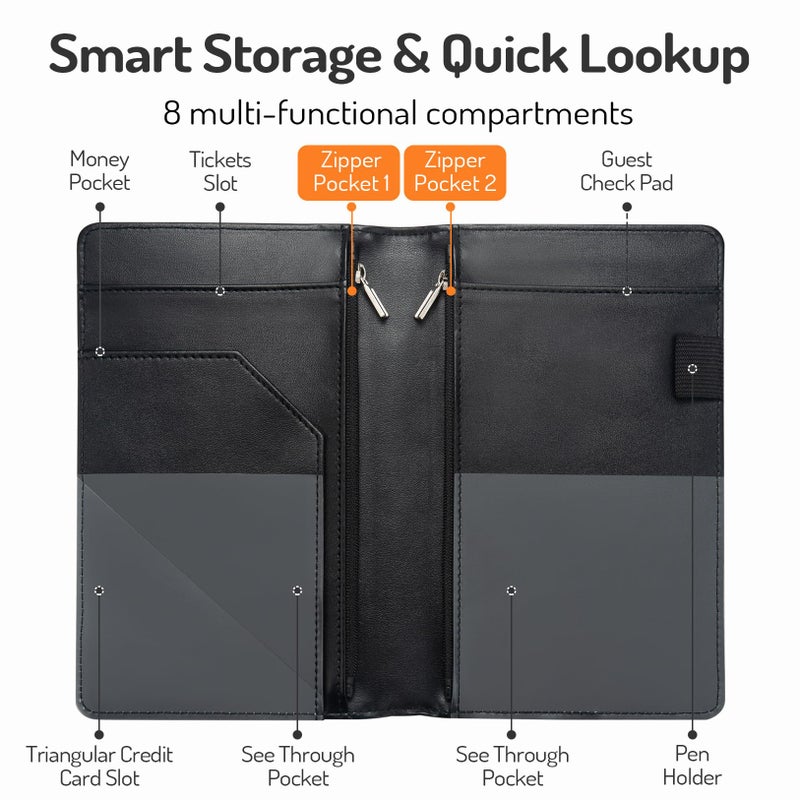 Forvencer Cute Server Book with 2 Zipper Pockets, Server Books for Waitress Cute, Waiter Book, Sturdy Waitress Book with Coins Zipper Pockets, Servers Book Waitress Accessories Fit Server Apron, Lavender - Image 3