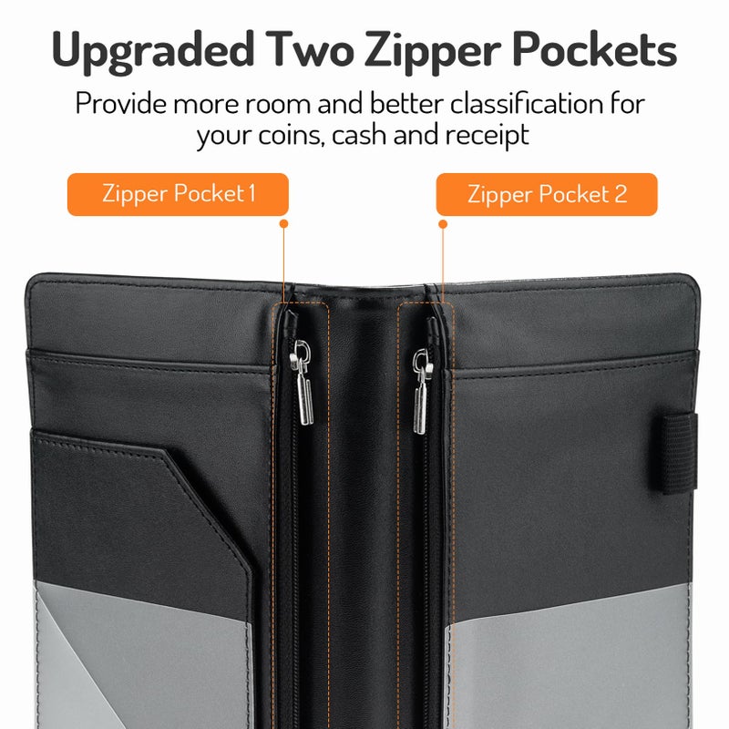 Forvencer Cute Server Book with 2 Zipper Pockets, Server Books for Waitress Cute, Waiter Book, Sturdy Waitress Book with Coins Zipper Pockets, Servers Book Waitress Accessories Fit Server Apron, Lavender - Image 2