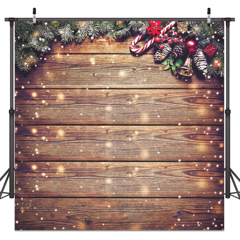 Dudaacvt 8x8ft Christmas Backdrop Snowflake Gold Glitter Christmas Wood Wall Photography Backdrop Xmas Rustic Barn Vintage Wooden Floor Background for Kids Portrait Photo Studio Booth