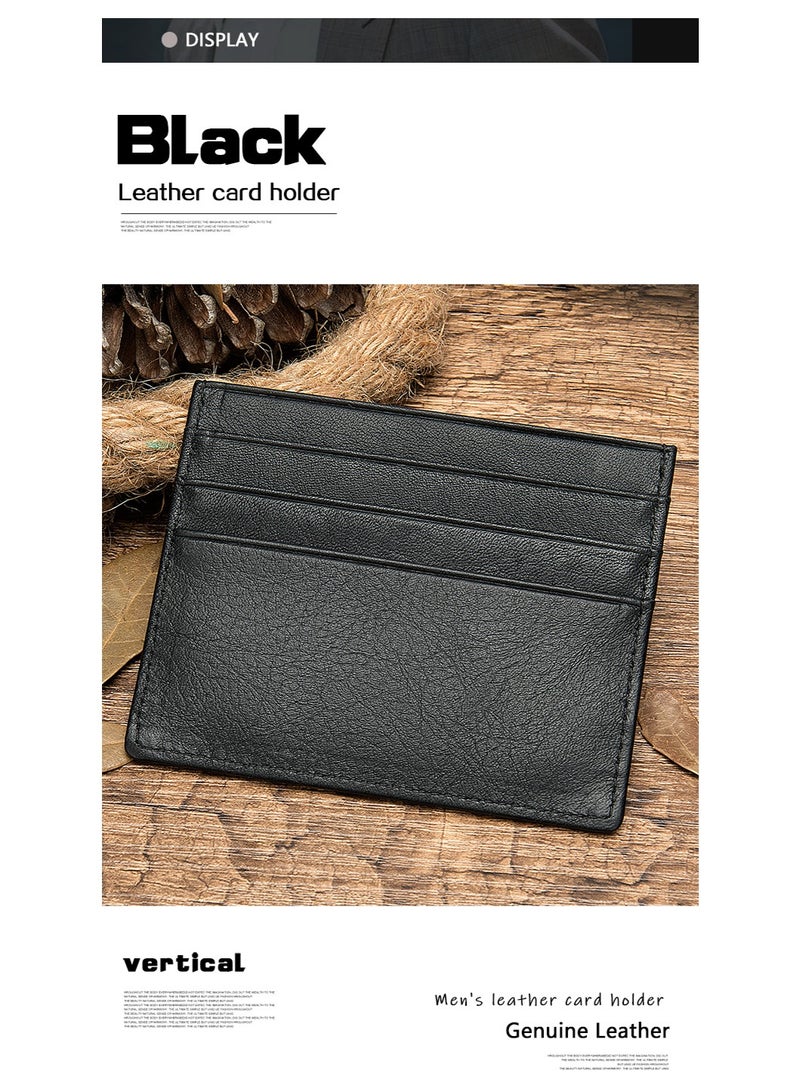 Portable Business Men's Genuine Leather Anti - RFID Ultra - thin Multi - card Slot Short Wallet Black  - Image 2