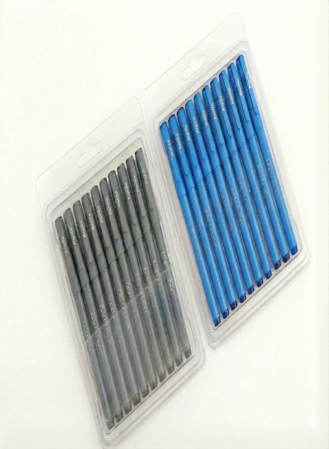 FIRST CLICK Rorito's Fiberpoint Fibre Tip Blue 10 Black 10 Gel Pens, Set of 20 Pens, Waterproof Ink Fiber Point Exam pen. - Image 3