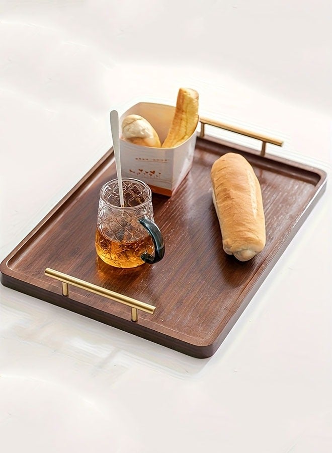 36*25CM Rectangular Serving Tray, bamboo Serving Tray With Handle Brown,Breakfast Bed Tray, Decorative Serving Tray for Coffee Table, Tea, appetizers, barbecues, parties  - Image 1
