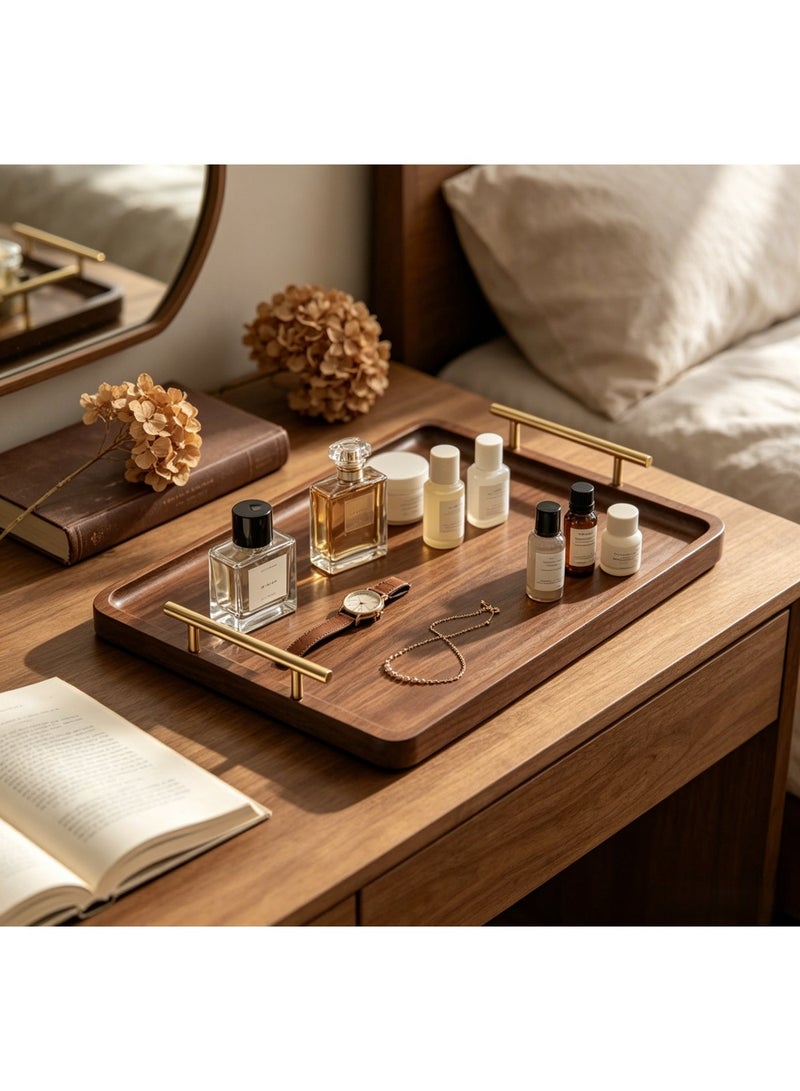 36*25CM Rectangular Serving Tray, Bambo خشبي, صينية تقديم,صينية تقديم من الخيزران بمقبض ذهبي، صينيo Serving Tray with Golden Handle,Breakfast Bed Tray, Decorative Serving Tray for Coffee Table, Multi-Purpose Tray,Serveware,Tea, Appetizers, Barbecues, Parties - Image 3