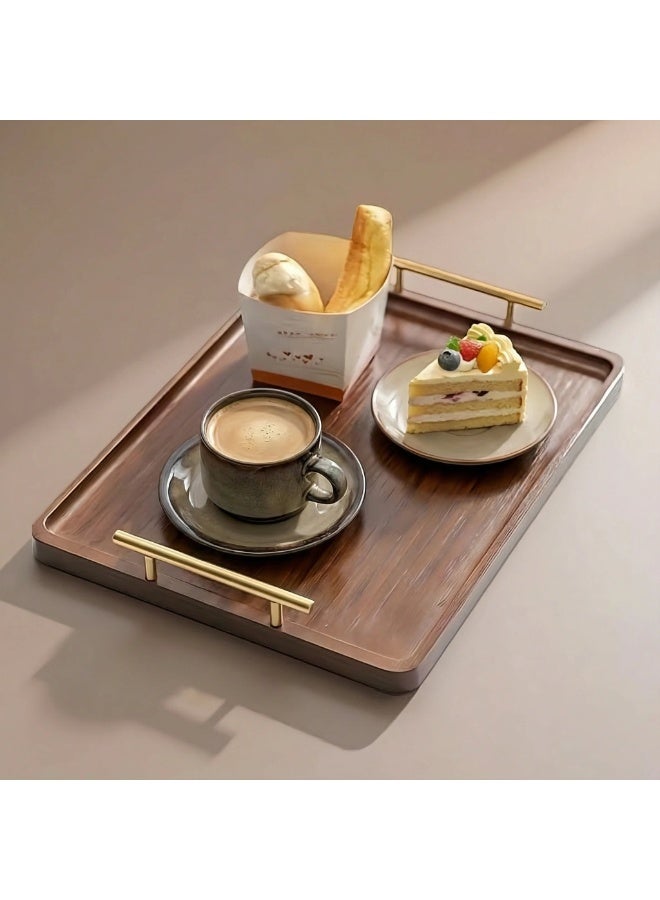 36*25CM Rectangular Serving Tray, Bambo خشبي, صينية تقديم,صينية تقديم من الخيزران بمقبض ذهبي، صينيo Serving Tray with Golden Handle,Breakfast Bed Tray, Decorative Serving Tray for Coffee Table, Multi-Purpose Tray,Serveware,Tea, Appetizers, Barbecues, Parties - Image 5