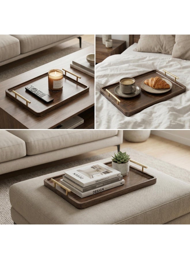 36*25CM Rectangular Serving Tray, Bambo خشبي, صينية تقديم,صينية تقديم من الخيزران بمقبض ذهبي، صينيo Serving Tray with Golden Handle,Breakfast Bed Tray, Decorative Serving Tray for Coffee Table, Multi-Purpose Tray,Serveware,Tea, Appetizers, Barbecues, Parties - Image 4