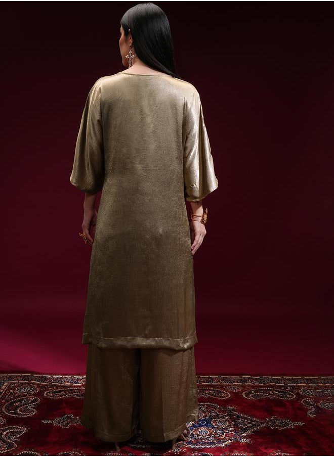 Vishudh - Solid Round Neck Tunic and Palazzo Pants Co-Ords by Styli - Image 1
