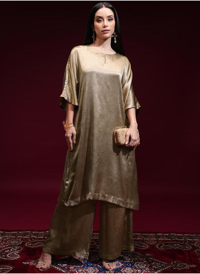 Vishudh - Solid Round Neck Tunic and Palazzo Pants Co-Ords by Styli - Image 1