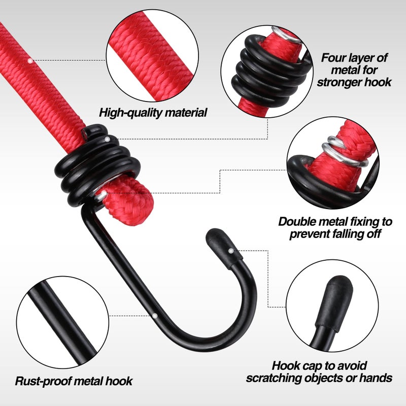WORKPRO Bungee Cords Heavy Duty Outdoor - 22 PCS Bungee Cords with Hooks in a Storage Jar Includes 10", 18", 24", 30", 36", 48" Bungie Cord Bundle Assortment with Metal Hook - Image 5