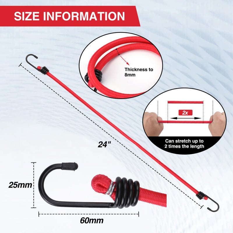 WORKPRO Bungee Cords Heavy Duty Outdoor - 22 PCS Bungee Cords with Hooks in a Storage Jar Includes 10", 18", 24", 30", 36", 48" Bungie Cord Bundle Assortment with Metal Hook - Image 3