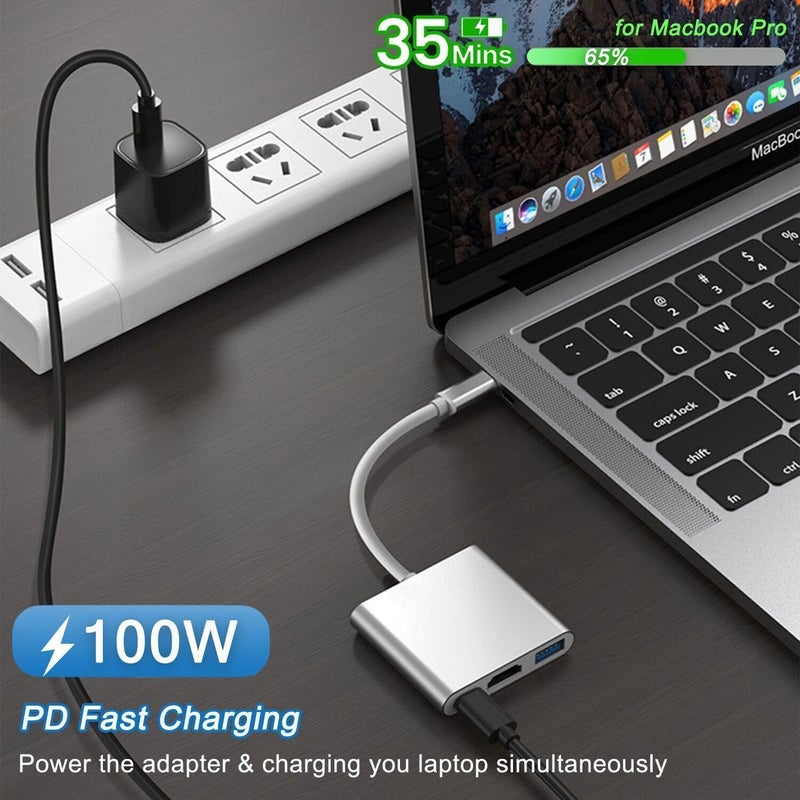 FENTICO USB to HDMI Adapter, USB 3.1 Type-C Converter to HDMI 4K+USB 3.0+USB-C Charging Port 3 in 1 Hub, USB-C Digital AV Multiport Adapter for MacBook Pro/iPad Pro/Switch/S23 /S24 /Projector/Monitor - Image 4