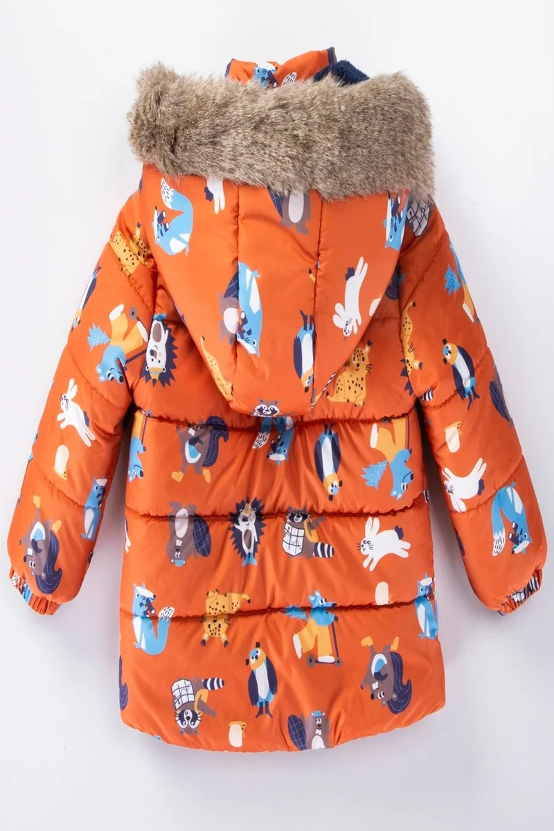 Podium Giyim Podium Clothing Trend Cute Raccoon & Mole Figured Winter Gilded-Fur Hooded Winter Coat