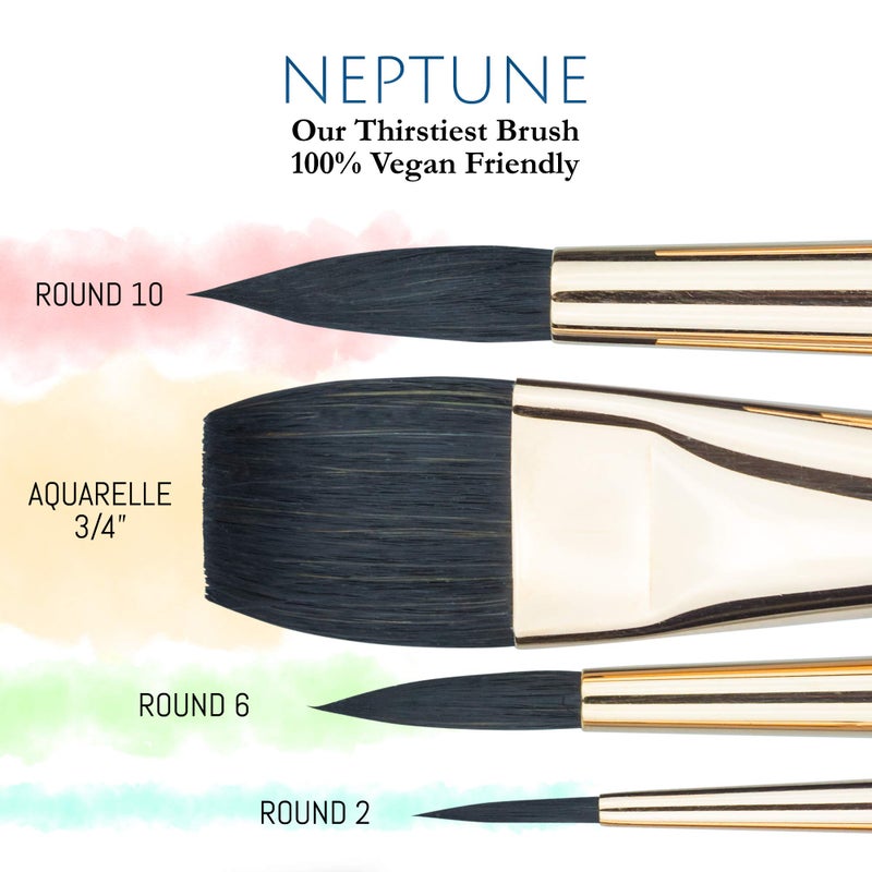 Princeton Neptune Watercolor Brushes 4750 Series - 4pc Soft Synthetic Squirrel Watercolor Brush Set - Aquarelle 3/4 inch - Round 2, 6 and 10 - Artist Paint Brushes - Paint Brush Set - Image 2