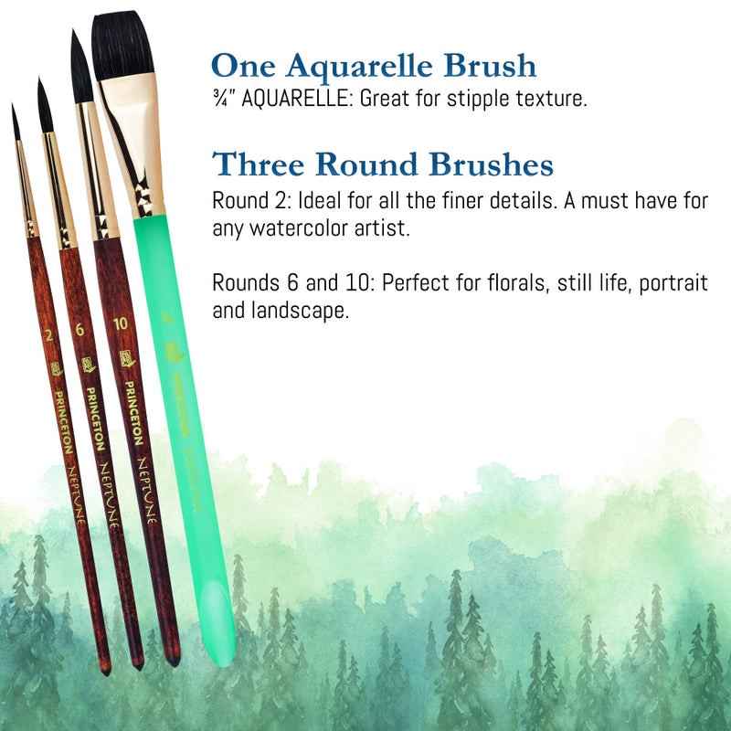 Princeton Neptune Watercolor Brushes 4750 Series - 4pc Soft Synthetic Squirrel Watercolor Brush Set - Aquarelle 3/4 inch - Round 2, 6 and 10 - Artist Paint Brushes - Paint Brush Set - Image 5