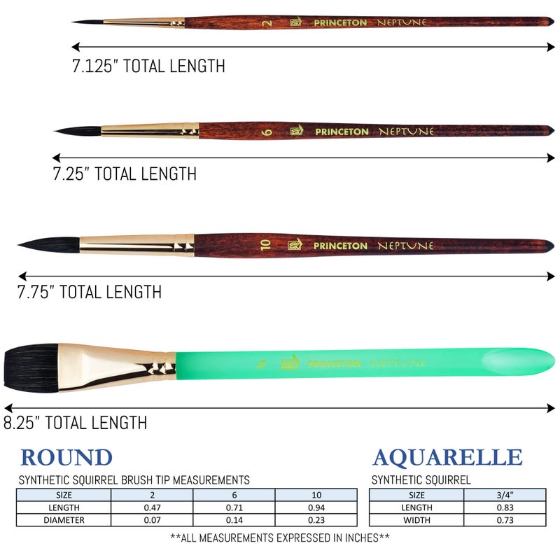 Princeton Neptune Watercolor Brushes 4750 Series - 4pc Soft Synthetic Squirrel Watercolor Brush Set - Aquarelle 3/4 inch - Round 2, 6 and 10 - Artist Paint Brushes - Paint Brush Set - Image 4