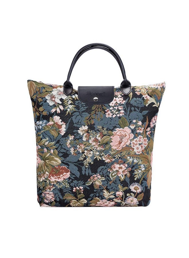 Signare Tapestry Foldable Tote Bag Reusable Shopping Bag Grocery Bag With Floral Peony Design (FDAW-PEO) - Image 1