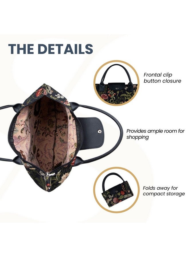 Signare Tapestry Foldable Tote Bag Reusable Shopping Bag Grocery Bag With Floral Peony Design (FDAW-PEO) - Image 4