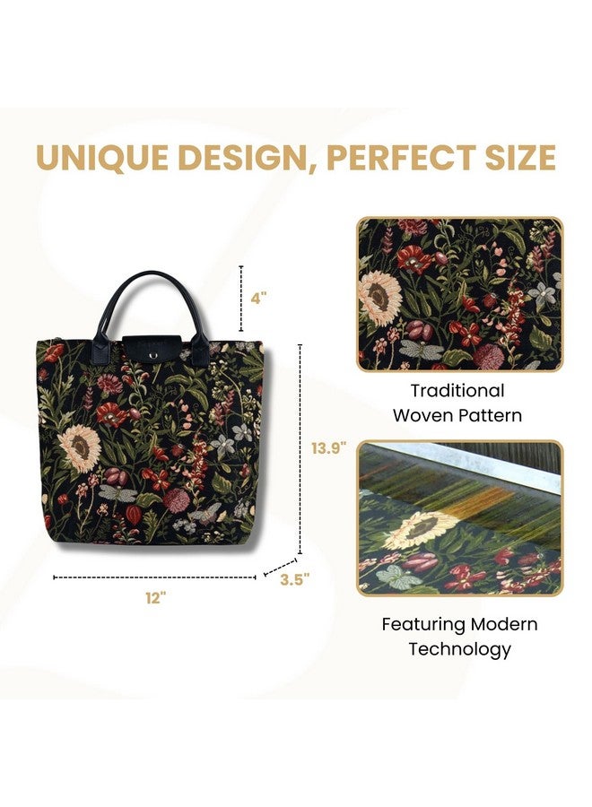 Signare Tapestry Foldable Tote Bag Reusable Shopping Bag Grocery Bag With Floral Peony Design (FDAW-PEO) - Image 3