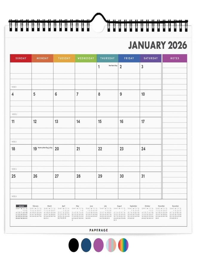 ببرج تقويم بيبرج 2026، 12 شهرًا (يناير 2026 - ديسمبر 2026)، صغير (9 × 11 بوصة)، تقويم حائط ومكتب بتصميم بسيط مع عرض شهري، وقسم للخطط السنوية والملاحظات - ألوان قوس قزح - Image 1