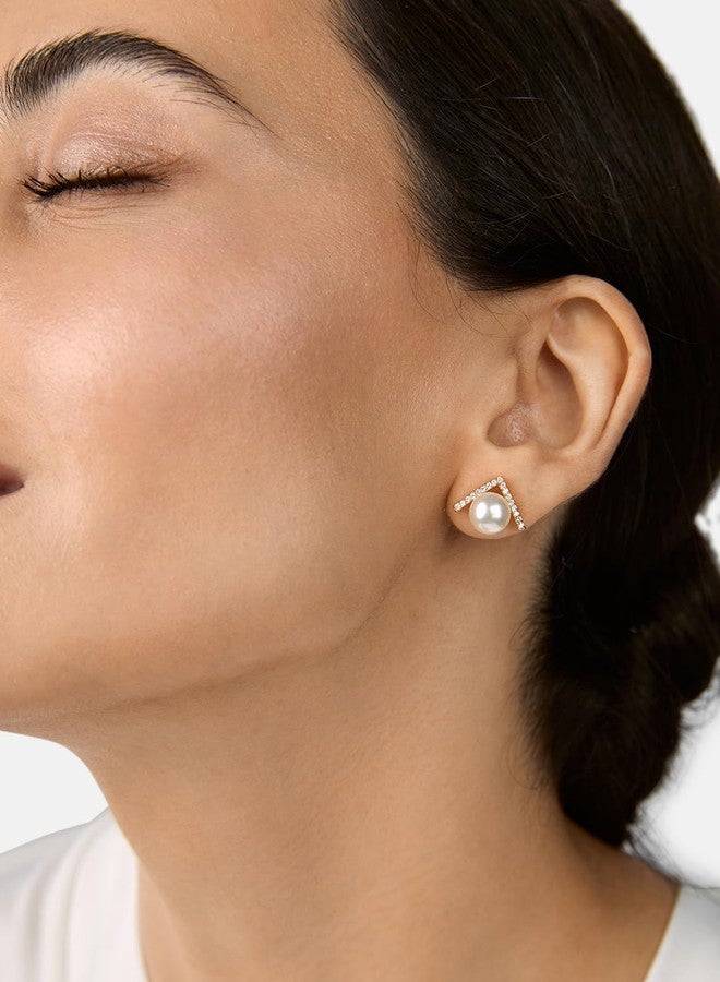 مينوتيا مجموعة أقراط مينوتيا المكونة من 4 قطع من الزركونيا المكعبة واللؤلؤ، عصرية وأنيقة، مناسبة للارتداء اليومي والعمل، للنساء والفتيات - مطلية بالذهب - Image 2