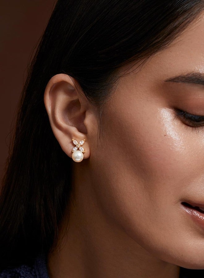 مينوتيا مجموعة أقراط مينوتيا المكونة من 4 قطع من الزركونيا المكعبة واللؤلؤ، عصرية وأنيقة، مناسبة للارتداء اليومي والعمل، للنساء والفتيات - مطلية بالذهب - Image 5