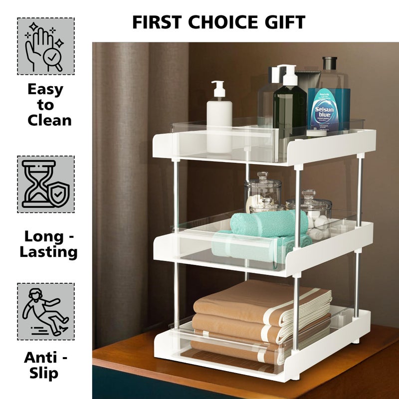 Kuber Industries Kuber Industries 2 Pcs Clear Sliding 3-Layer Makeup Drawer Storage Organizer BoxStand | Cosmetic Storage Box for Women | Dressing Table Organiser for Jewellry, Skincare & Perfume | White  - Image 4