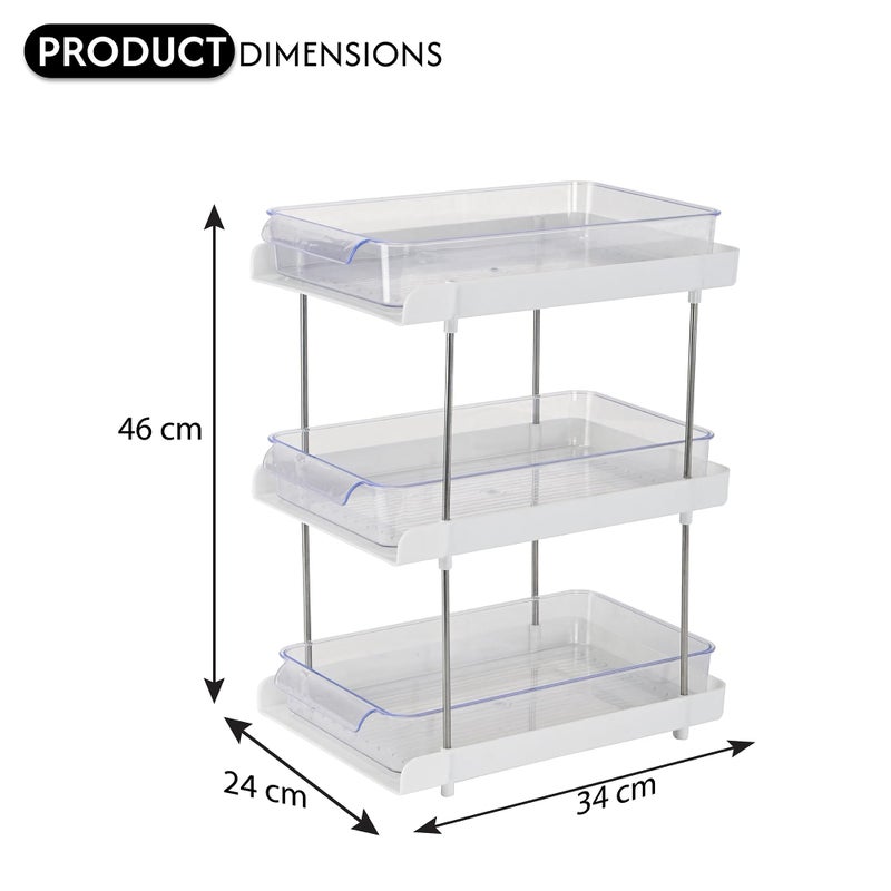 Kuber Industries Kuber Industries 2 Pcs Clear Sliding 3-Layer Makeup Drawer Storage Organizer BoxStand | Cosmetic Storage Box for Women | Dressing Table Organiser for Jewellry, Skincare & Perfume | White  - Image 3