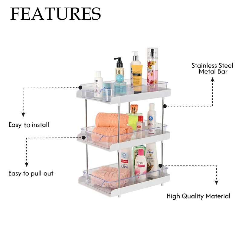 Kuber Industries Kuber Industries 2 Pcs Clear Sliding 3-Layer Makeup Drawer Storage Organizer BoxStand | Cosmetic Storage Box for Women | Dressing Table Organiser for Jewellry, Skincare & Perfume | White  - Image 5