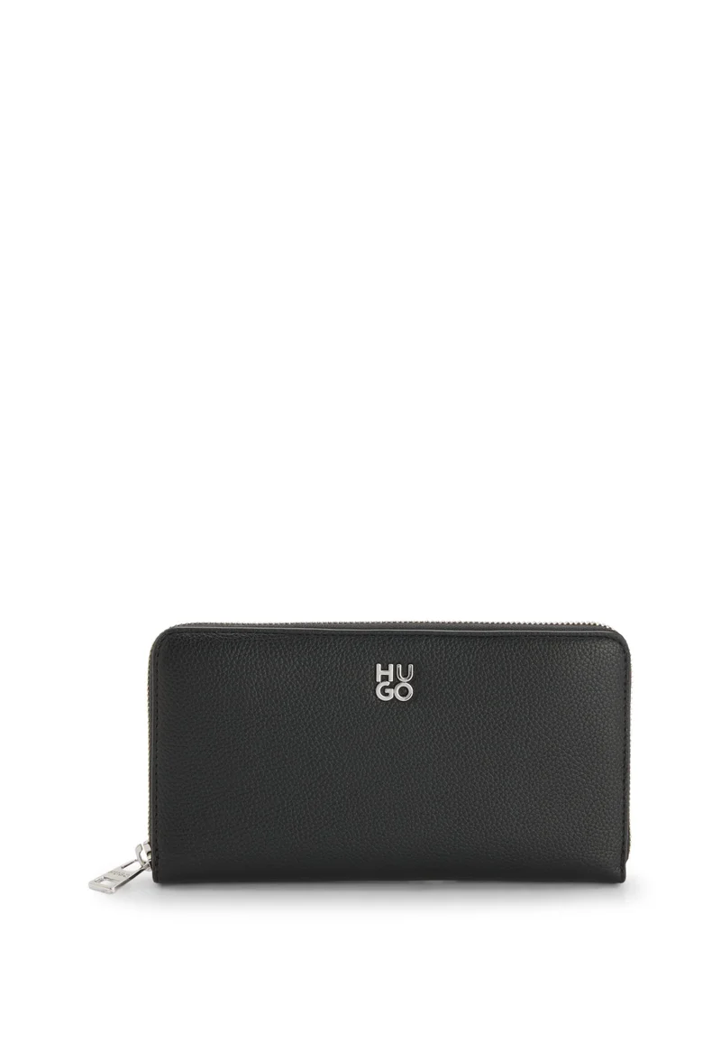 HUGO Faux-leather ziparound wallet with stacked logo