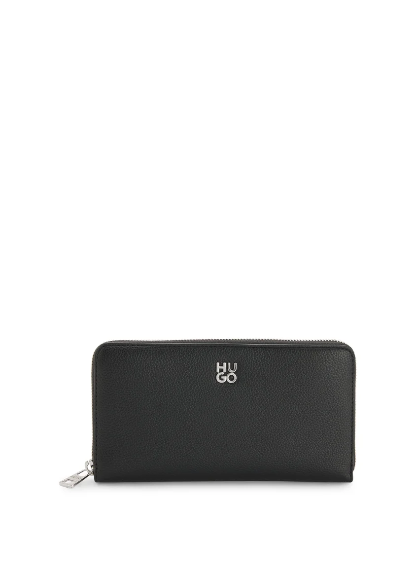 هوجو Ziparound wallet in faux leather with stacked logo