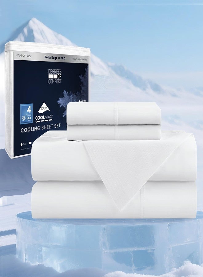 Degrees of Comfort طقم ملاءات تبريد PolarEdge Pro من Degrees of Comfort، طقم سرير فاخر بحجم كوين مع تقنية Coolmax، جيب عميق يصل إلى 15 بوصة، Q-MAX > 0.4، ماص للرطوبة وجيد التهوية لمن يعانون من الحرارة أثناء النوم، 4 قطع، أبيض - Image 1