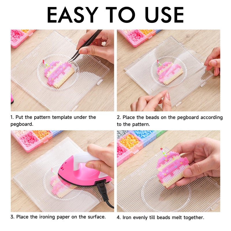 INSCRAFT 28,000 Mini Fuse Beads kit 2.6mm, 48 Colors 7 Pegboards 15 Ironing Sheets 2 Tweezers 2 Ironing Papers & 6 Chain Accessories Melty Beads Melting Beads Iron Beads Craft Beads Bulk - Image 4