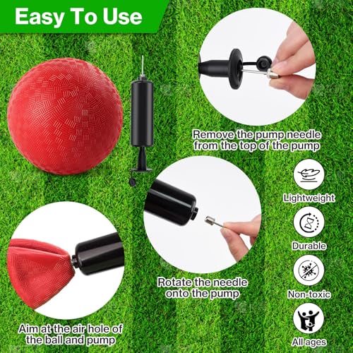 HSLCGF 6 Pcs Dodgeballs 8.5 Inch Playground Ball Red Kickball Inflatable Rubber Handball Bouncy Dodge Ball with 1 Hand Pump for Outdoors Ball Games Gym Camps Picnic (Needle is at The Top of The Pump) - Image 3