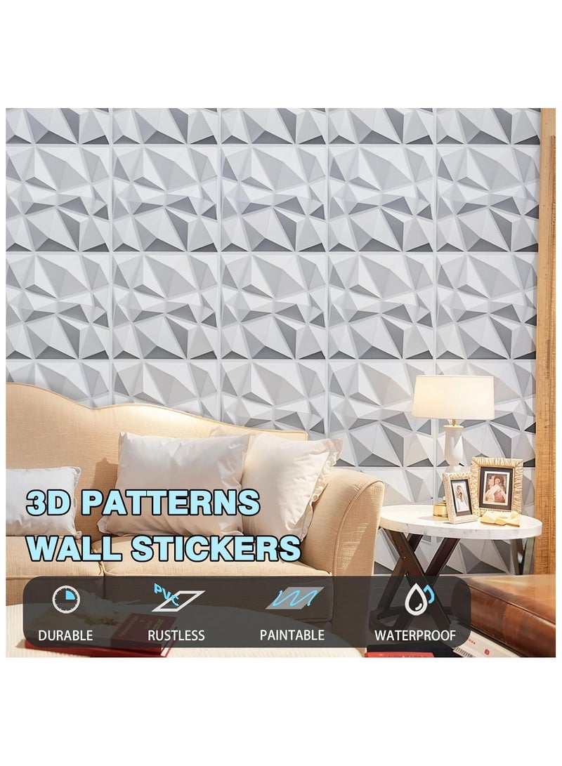 AUTOYSUR لوحات حائط ثلاثية الأبعاد، لوحات حائط ثلاثية الأبعاد مزخرفة بتصميم ماسي، لوحات حائط منقوشة ثلاثية الأبعاد، لوحات ديكور حائط ثلاثية الأبعاد من مادة البولي فينيل كلوريد، للديكور الداخلي للحوائط، 30 × 30 سم أبيض غير لامع، عبوة من 30 قطعة (أبيض) - Image 4