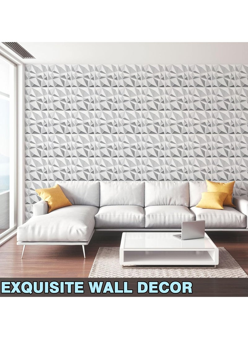 AUTOYSUR لوحات حائط ثلاثية الأبعاد، لوحات حائط ثلاثية الأبعاد مزخرفة بتصميم ماسي، لوحات حائط منقوشة ثلاثية الأبعاد، لوحات ديكور حائط ثلاثية الأبعاد من مادة البولي فينيل كلوريد، للديكور الداخلي للحوائط، 30 × 30 سم أبيض غير لامع، عبوة من 30 قطعة (أبيض) - Image 5