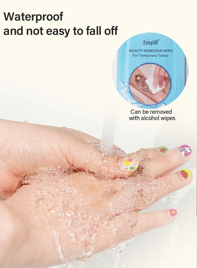 جرويك 102 قطعة من الوشم المؤقت و4 أوراق ساعة ملصقات وشم مؤقت وهمية للأطفال، ملصق جسم كرتوني مقاوم للماء لتزيين شكل فراشة حورية البحر على شكل حيوان الآيس كريم لصالح لوازم الحفلات - Image 4