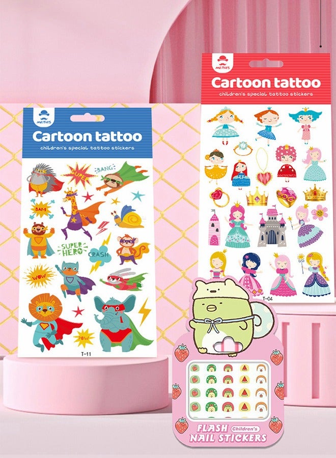 جرويك 102 قطعة من الوشم المؤقت و4 أوراق ساعة ملصقات وشم مؤقت وهمية للأطفال، ملصق جسم كرتوني مقاوم للماء لتزيين شكل فراشة حورية البحر على شكل حيوان الآيس كريم لصالح لوازم الحفلات - Image 3