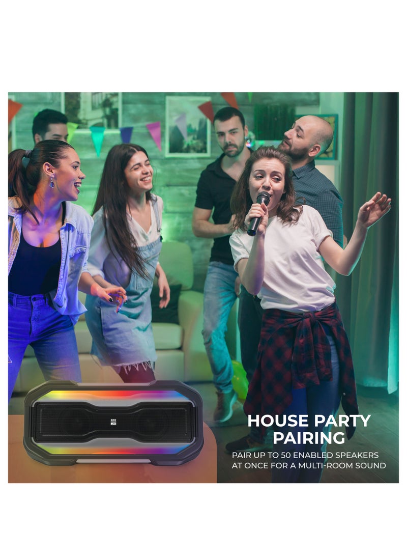 ROCKBOX XL Wireless Bluetooth Speaker, Portable Waterproof Speaker with 20 Hour Playtime and 5 Illuminating LED Light Modes, Floating Wireless Speaker for Indoors and Outdoors, Black