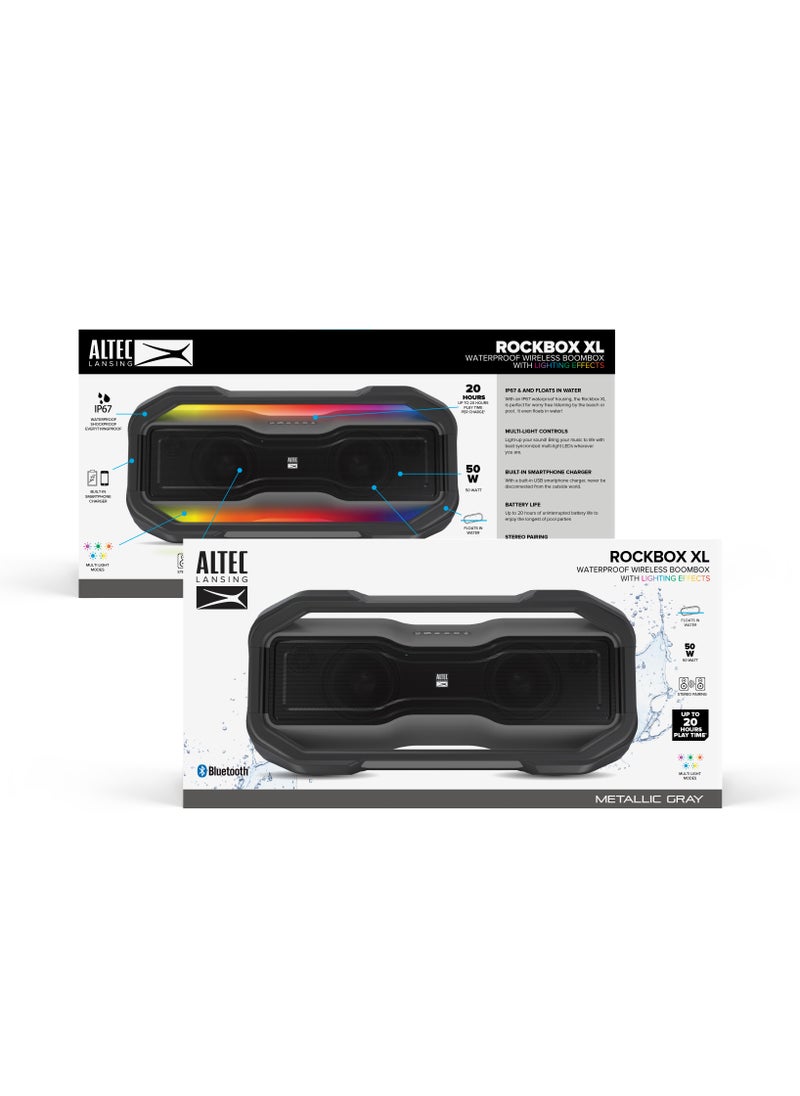 ROCKBOX XL Wireless Bluetooth Speaker, Portable Waterproof Speaker with 20 Hour Playtime and 5 Illuminating LED Light Modes, Floating Wireless Speaker for Indoors and Outdoors, Black