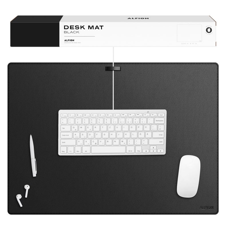 Alfion Leather Desk Mat Cable Organizer 23.6" x 17" | Premium Black Vegan Leather Desk Protector Blotter Mouse Pad with Felt Non Slip Bottom for Home Office - Image 1