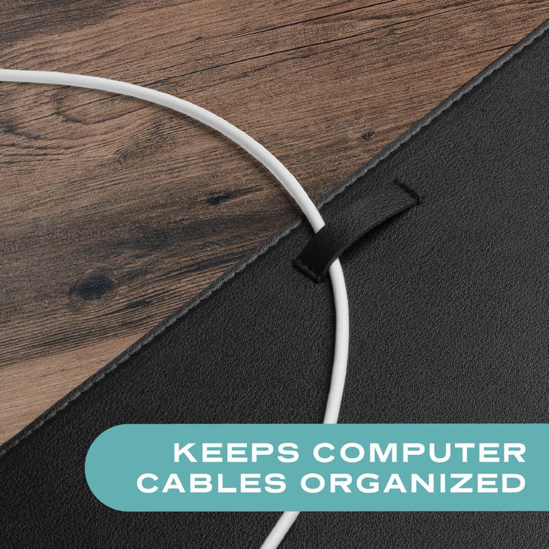 Alfion Leather Desk Mat Cable Organizer 23.6" x 17" | Premium Black Vegan Leather Desk Protector Blotter Mouse Pad with Felt Non Slip Bottom for Home Office - Image 3